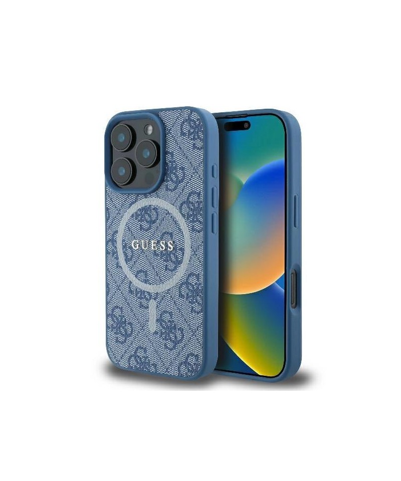 Guess 4G Ring Classic Logo MagSafe iPhone 16 Pro Case - Blue