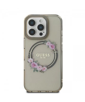 Guess IML Flowers Wreath MagSafe Case for iPhone 16 Pro - Black