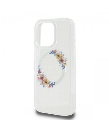 Guess IML Flowers Wreath MagSafe Case for iPhone 16 Pro - Clear