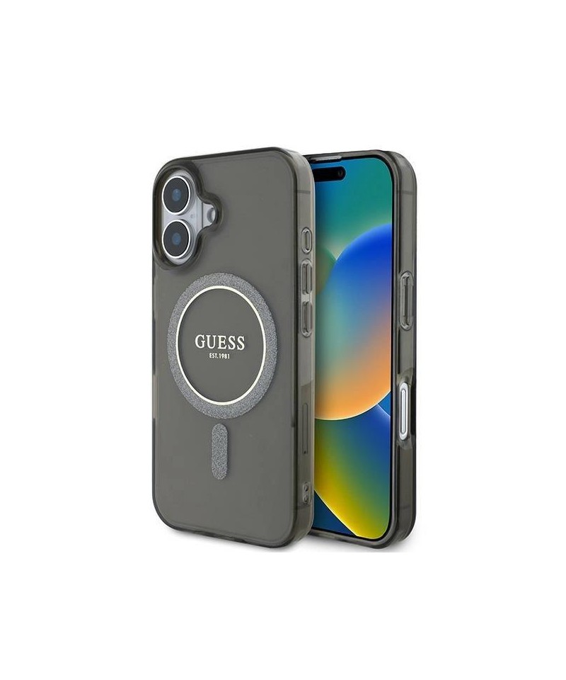 Guess IML Glitter Circle MagSafe case for iPhone 16 - black