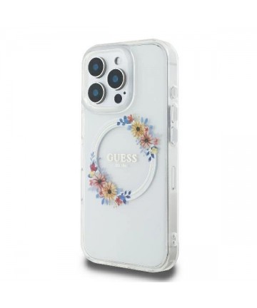 Guess IML Flowers Wreath MagSafe Case for iPhone 16 - Transparent
