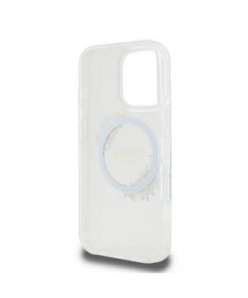 Guess IML Flowers Wreath MagSafe Case for iPhone 16 - Transparent