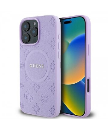 Guess Saffiano Peony Classic Logo MagSafe iPhone 16 Pro Max Case - Purple
