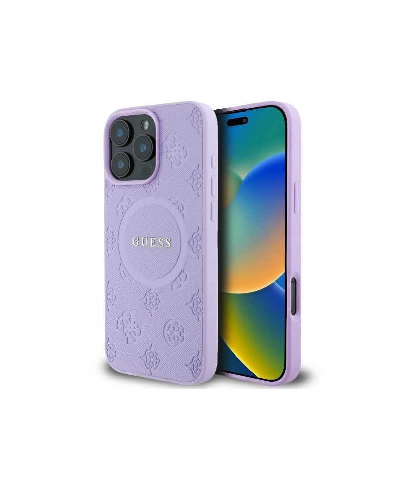 Guess Saffiano Peony Classic Logo MagSafe iPhone 16 Pro Max Case - Purple