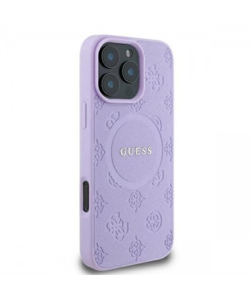 Guess Saffiano Peony Classic Logo MagSafe iPhone 16 Pro Max Case - Purple