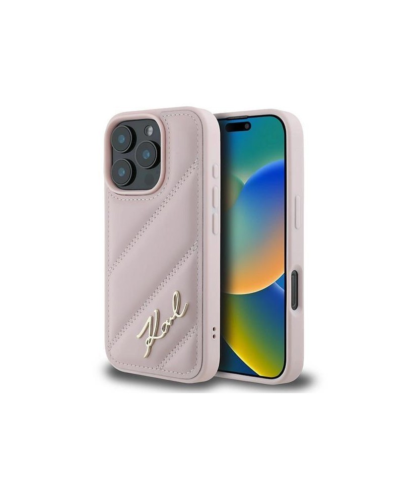Karl Lagerfeld Quilted Signature iPhone 16 Pro Max Case - Pink