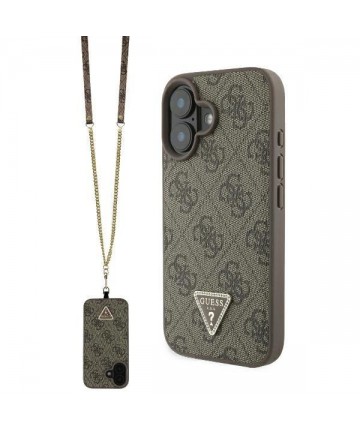 Guess Leather Metal Logo Strass Crossbody Case for iPhone 16 - Brown