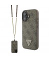 Guess Leather Metal Logo Strass Crossbody Case for iPhone 16 - Brown