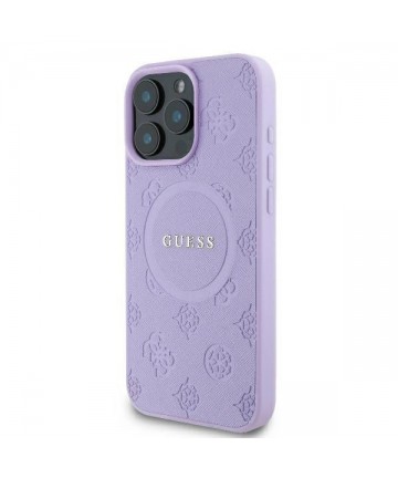 Guess Saffiano Peony Classic Logo MagSafe iPhone 16 Pro Case - Purple
