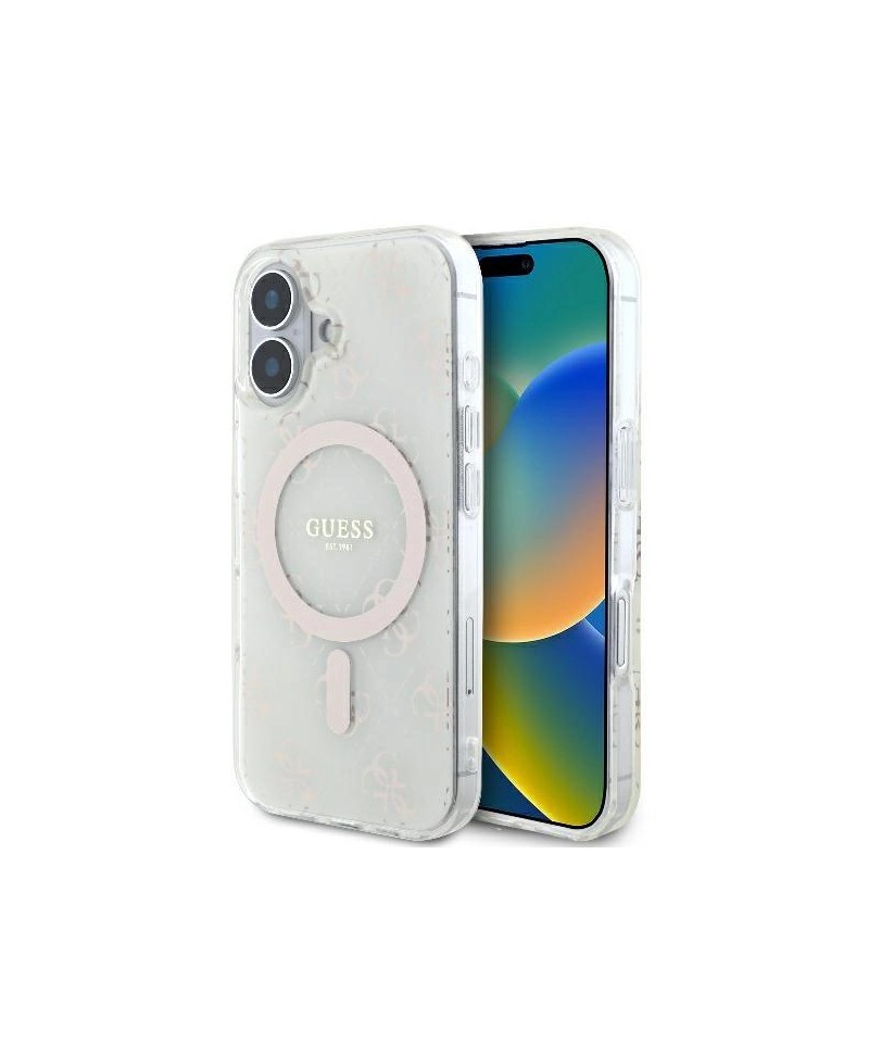 Guess IML 4G Background MagSafe Case for iPhone 16 Plus - White