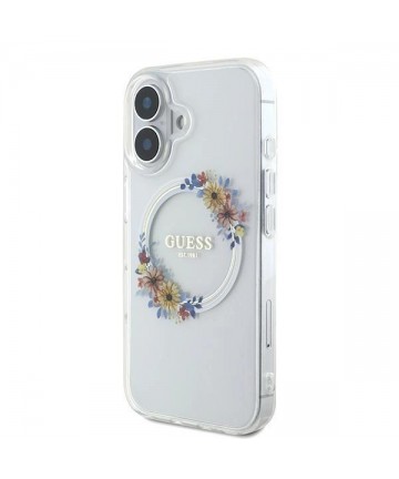 Guess IML Flowers Wreath MagSafe iPhone 16 Plus Case - Clear