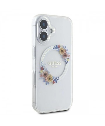 Guess IML Flowers Wreath MagSafe iPhone 16 Plus Case - Clear