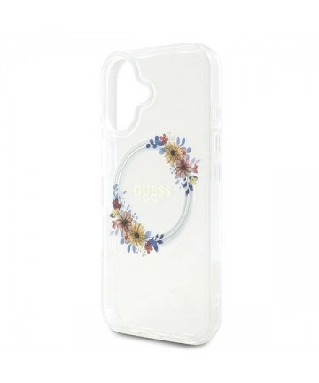 Guess IML Flowers Wreath MagSafe iPhone 16 Plus Case - Clear
