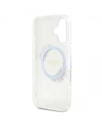 Guess IML Flowers Wreath MagSafe iPhone 16 Plus Case - Clear
