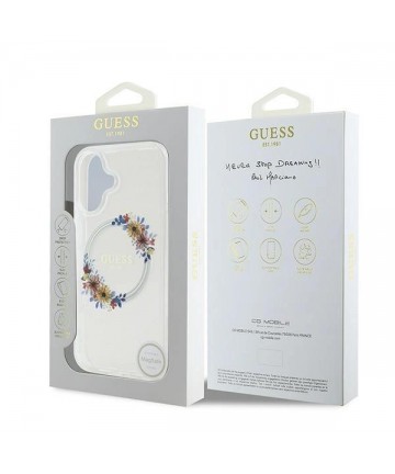 Guess IML Flowers Wreath MagSafe iPhone 16 Plus Case - Clear