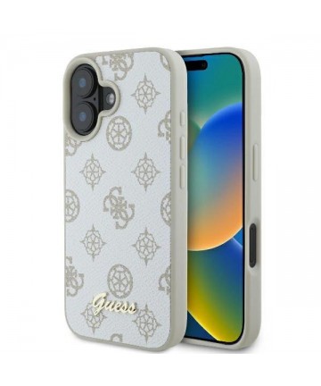Guess Peony Script Logo MagSafe iPhone 16 Case - White