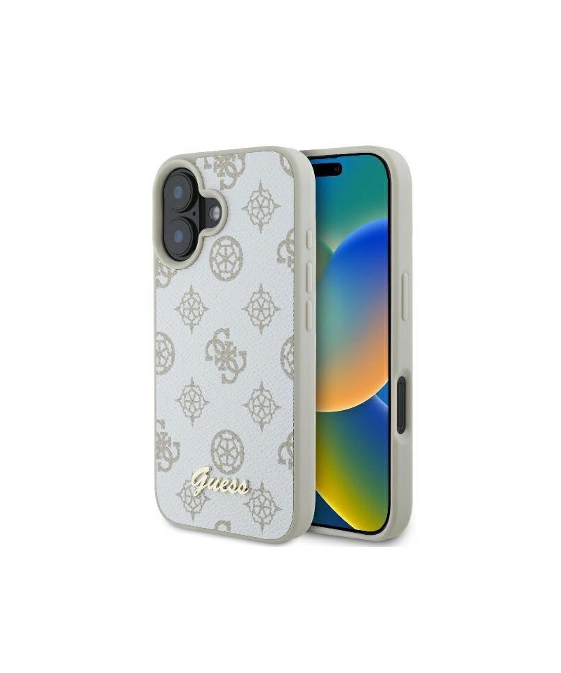 Guess Peony Script Logo MagSafe iPhone 16 Case - White