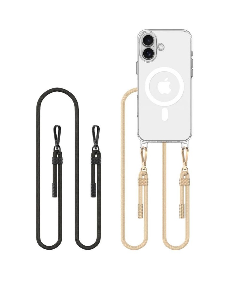 Tech-Protect FlexAir Chain MagSafe iPhone 16 Case - Clear + 2 Lanyards (Black & Taupe)