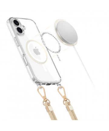 Tech-Protect FlexAir Chain MagSafe iPhone 16 Case - Clear + 2 Lanyards (Black & Taupe)