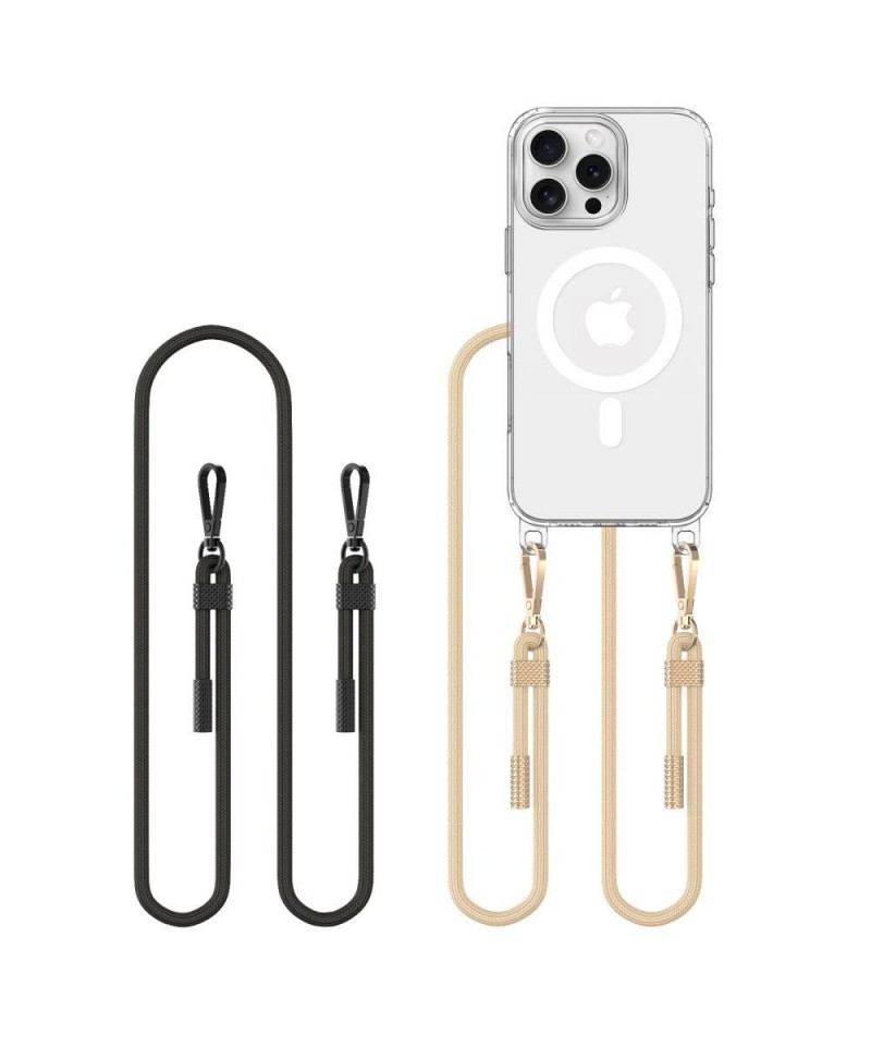 Tech-Protect FlexAir Chain MagSafe Case for iPhone 16 Pro Max - Clear + 2 Lanyards (Black and Taupe)