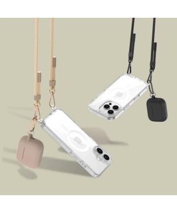 Tech-Protect FlexAir Chain MagSafe Case for iPhone 16 Pro Max - Clear + 2 Lanyards (Black and Taupe)
