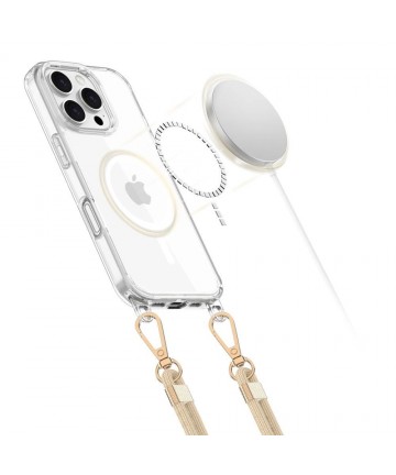 Tech-Protect FlexAir Chain MagSafe Case for iPhone 16 Pro Max - Clear + 2 Lanyards (Black and Taupe)