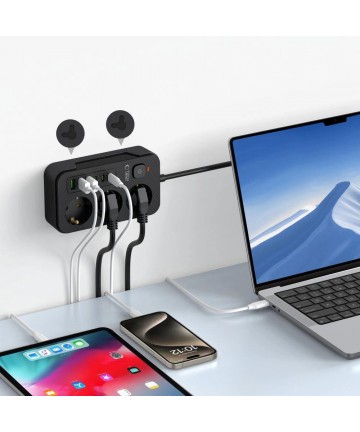 Tech-Protect PC3X6 Power Strip 3 Sockets 240V + 3xUSB-A + 3xUSB-C 200cm - Black
