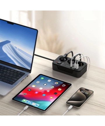 Tech-Protect PC3X6 Power Strip 3 Sockets 240V + 3xUSB-A + 3xUSB-C 200cm - Black