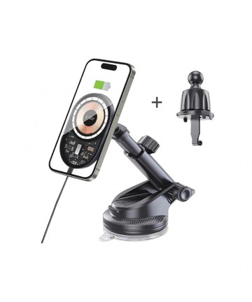 Tech-Protect MM15W-V6 15W Car Charger Holder with MagSafe for Dashboard and Air Vent - Black