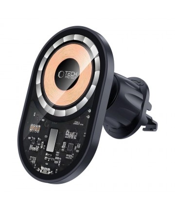 Tech-Protect MM15W-V6 15W Car Charger Holder with MagSafe for Dashboard and Air Vent - Black