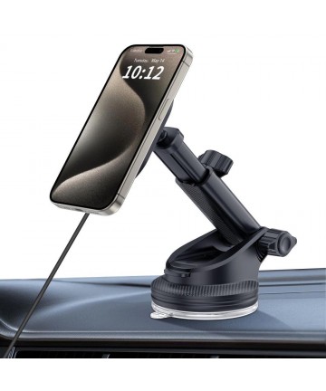 Tech-Protect MM15W-V6 15W Car Charger Holder with MagSafe for Dashboard and Air Vent - Black