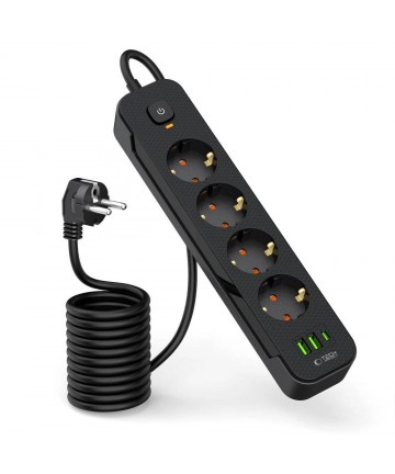 Tech-Protect PCL4X3 Power Strip 4 Sockets 240V + 2xUSB-A + 1xUSB-C 200 cm - Black