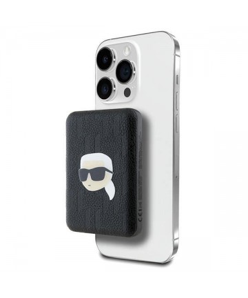 Karl Lagerfeld Powerbank inductive KLPB5FPGKSKIHK 16W 5000mAh black/black Karl Head Pin MagSafe