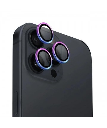 Uniq Optix Aluminum Camera Lens Protector iPhone 16 Pro 6.3" / 16 Pro Max 6.9" iridescent camera lens glass with applicator