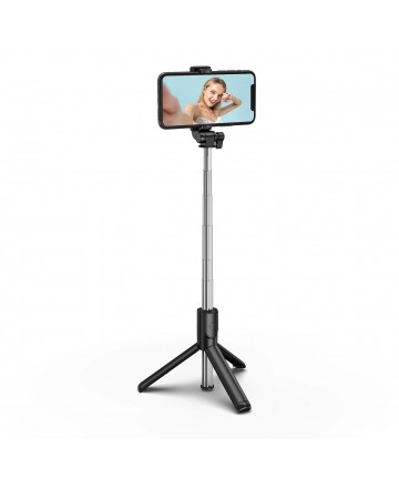 Selfie stick WHS1Y telescopic tripod 1m with phone holder - black