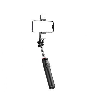 Selfie stick WC13YDS telescopic tripod 1.3m with double lamp and phone holder - black