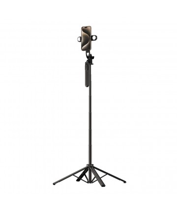 Selfie stick WH181D-Y1S 1.75m aluminum alloy telescopic tripod with dual lamp and phone holder - black
