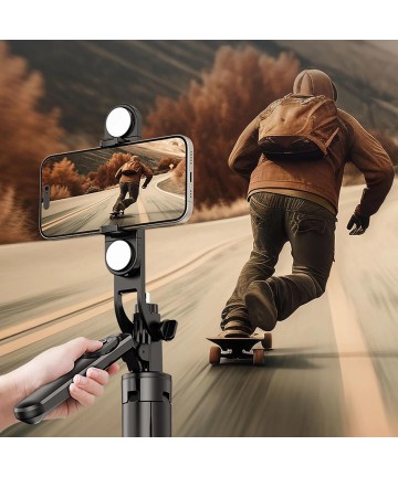 Selfie stick WH181D-Y1S 1.75m aluminum alloy telescopic tripod with dual lamp and phone holder - black