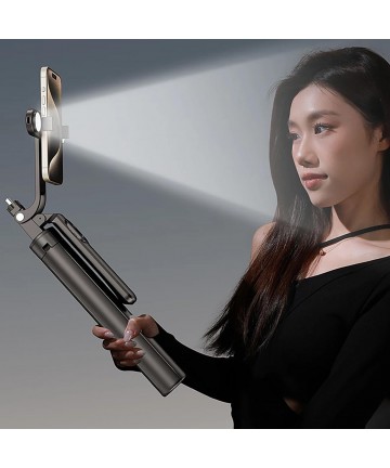 Selfie stick WH181D-Y1S 1.75m aluminum alloy telescopic tripod with dual lamp and phone holder - black