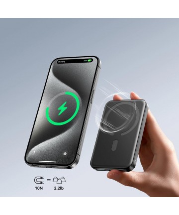 Powerbank Joyroom JR-W020 Mini 5000mAh USB-A USB-C inductive 20W - black + USB-C / USB-C cable
