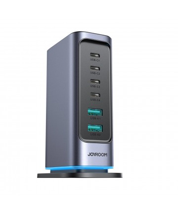 Joyroom JR-TCM02 Multiport GaN Charger 65W EU 4x USB-C 2x USB-A - Dark Gray