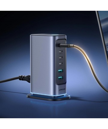 Joyroom JR-TCM02 Multiport GaN Charger 65W EU 4x USB-C 2x USB-A - Dark Gray