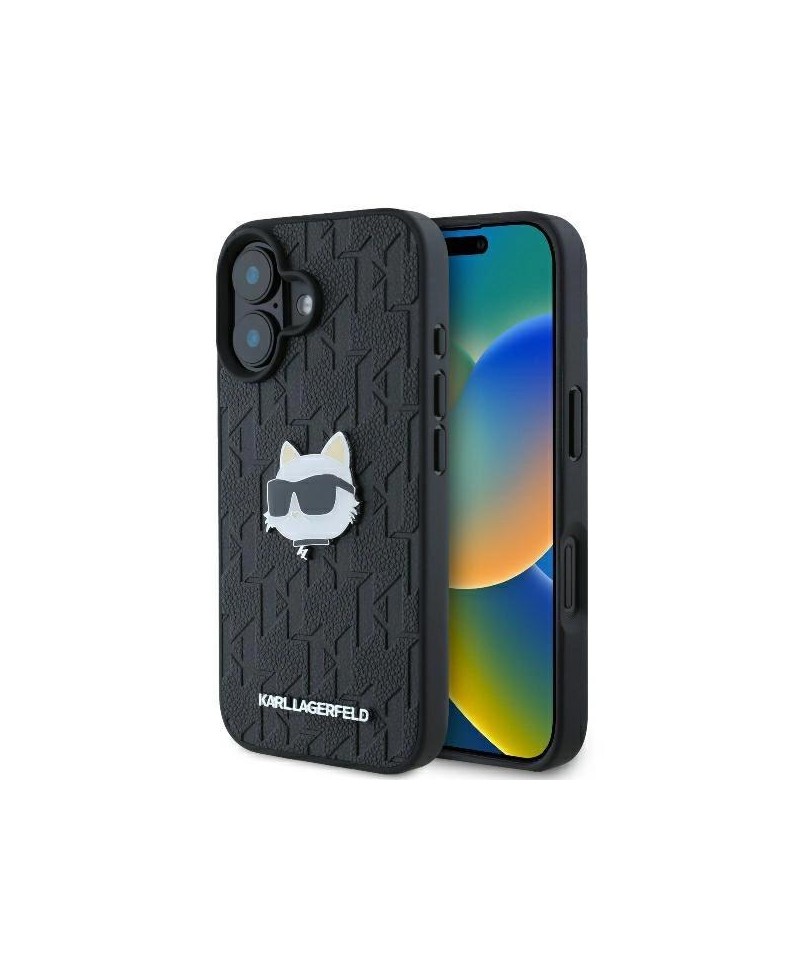 Karl Lagerfeld Monogram Choupette Head Pin iPhone 16 Case - Black