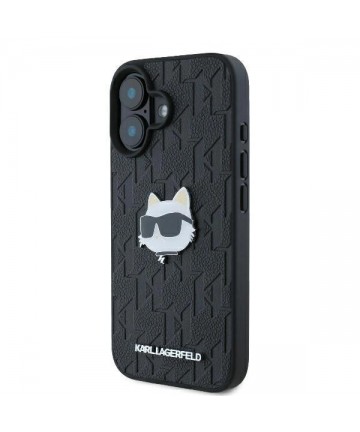 Karl Lagerfeld Monogram Choupette Head Pin iPhone 16 Case - Black