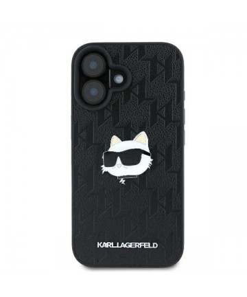 Karl Lagerfeld Monogram Choupette Head Pin iPhone 16 Case - Black