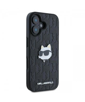 Karl Lagerfeld Monogram Choupette Head Pin iPhone 16 Case - Black