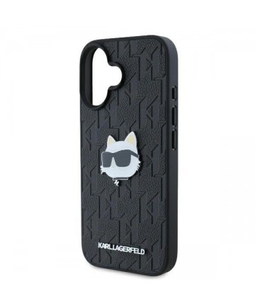 Karl Lagerfeld Monogram Choupette Head Pin iPhone 16 Case - Black