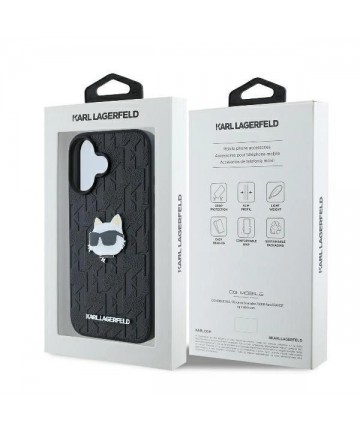 Karl Lagerfeld Monogram Choupette Head Pin iPhone 16 Case - Black