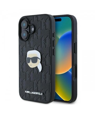 Karl Lagerfeld Monogram Karl Head Pin iPhone 16 Case - Black