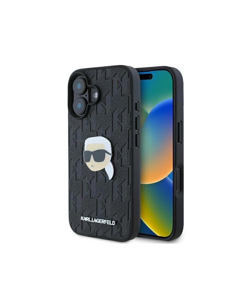 Karl Lagerfeld Monogram Karl Head Pin iPhone 16 Case - Black